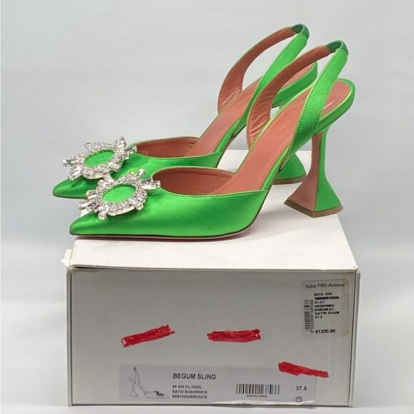 Amina Muaddi  Begum 95MM Satin & Crystal-Adorned Slingback Pumps size 37.5 - Picture 12 of 14